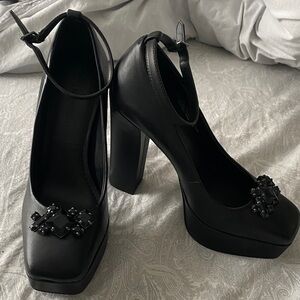Karl Lagerfeld Black Platform Heels with Embellishments